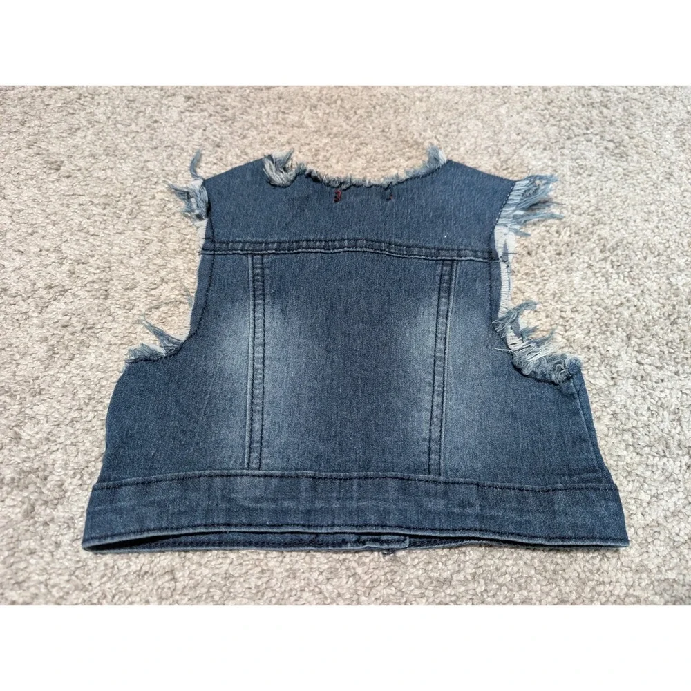 7 For All Mankind Denim Vest Kids 18M Blue Distressed Raw Edge Frayed Sleeveless